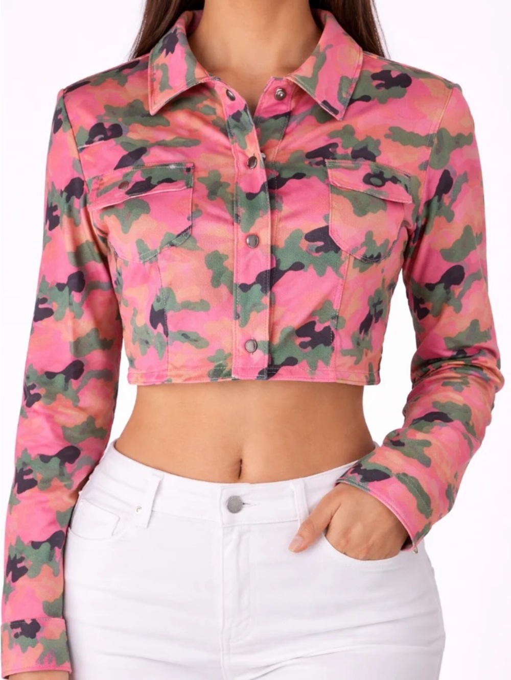 Pink Cropped Camouflage Shirt